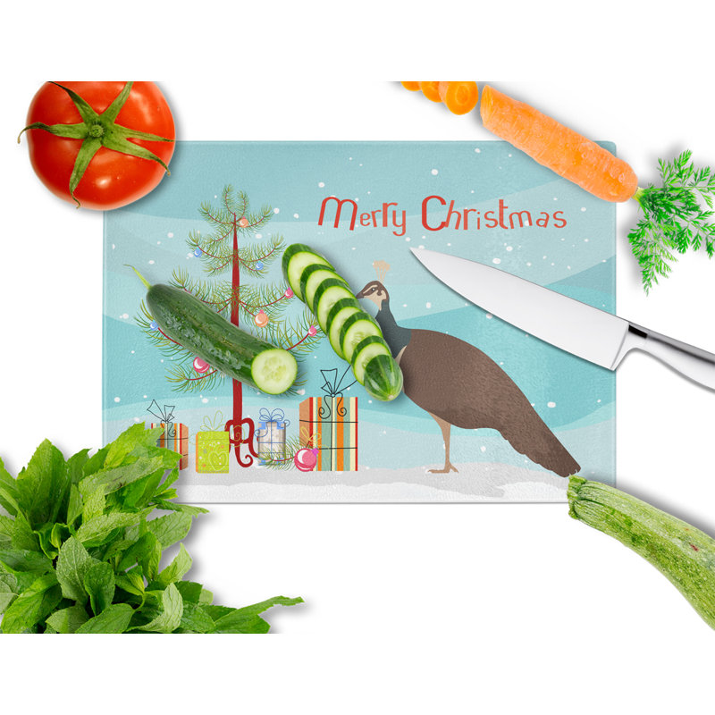 Planche à découper de noël peahen paon en verre trempé caroline