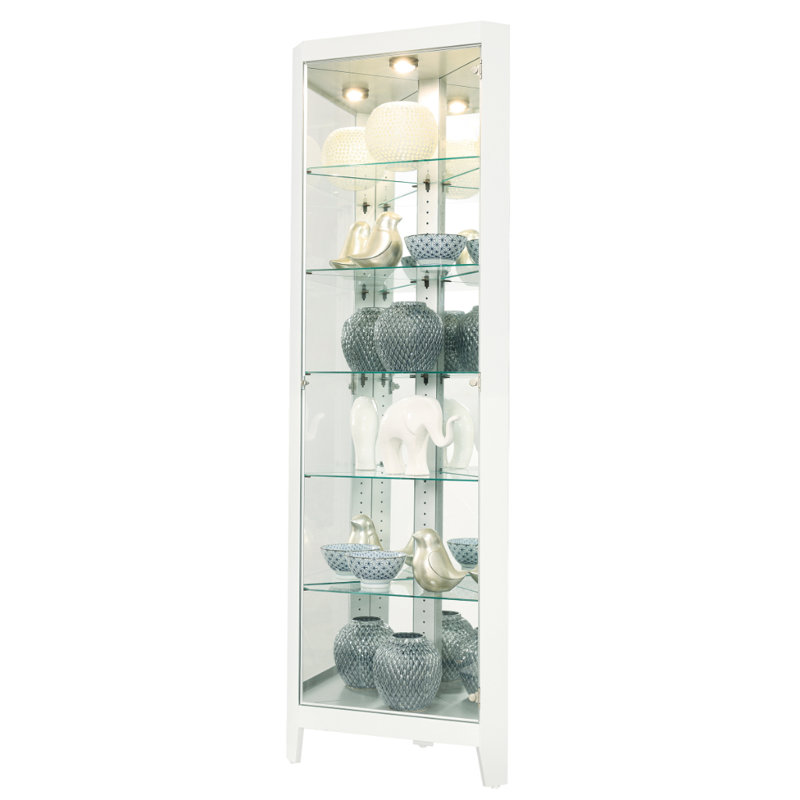 Tamsin Solid Wood Lighted Curio Cabinet, Gloss White