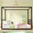 Queen Size Black Metal Floor Bed Frame with Fence Guardrails, Low Platform Modern Bed with Canopy Frame
