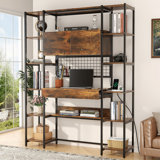 5 Tiers Large Bookshelf, 71.1" Tall Book Shelf With With Home Office Desk And Rgb Lights And Power Outlet, Large Ubly With Drawer & Storage Cabinet & 12 Storage Shelves, For Home Office Use,