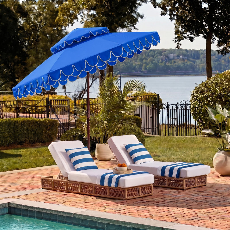 Parasol d'extérieur double 8,4 pi Amirreza, Bleu pacifique / Blanc