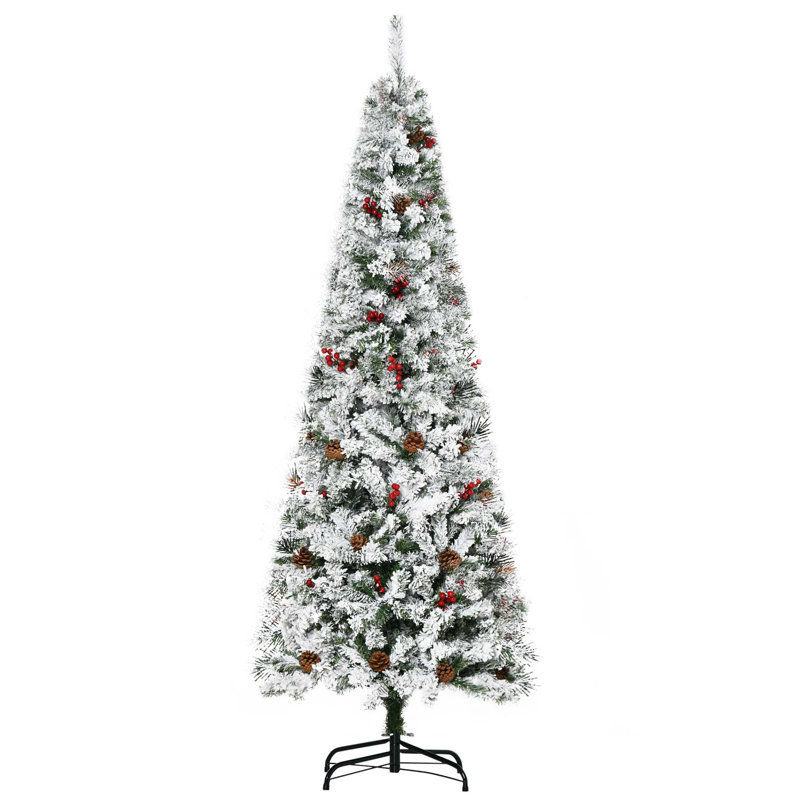 Arbre de Noël ouvert enneigé avec 600 branches de pin réalistes, pommes de pin et baies rouges, 5.11'