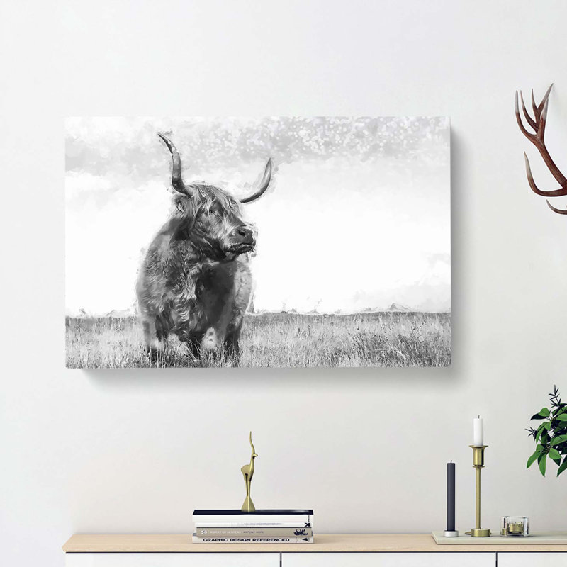 Highland Cow in Abstract - Wrapped Canvas, 60cm H x 91cm W x 3cm D