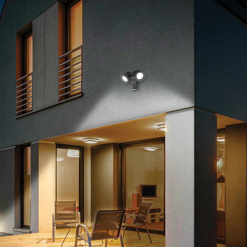 2 - Head LED Hardwired Dusk to Dawn Outdoor Security Flood Light with Motion Sensor, Bronze