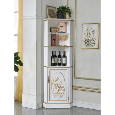 Armoire à vin de coin peinte à la main avec tablettes ouvertes
