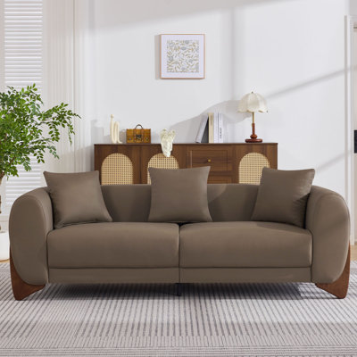 87" Upholstered Faux Leather Sofa with Solid Wood Legs
