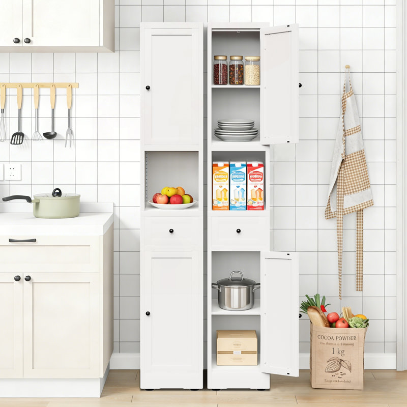Armoire étroite 71 po en métal avec 2 portes et tablettes réglables, Blanc, Noir