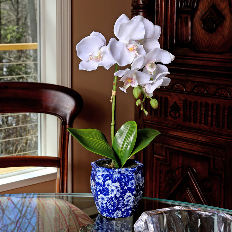 Fabric Orchids Arrangement in Pot, White
