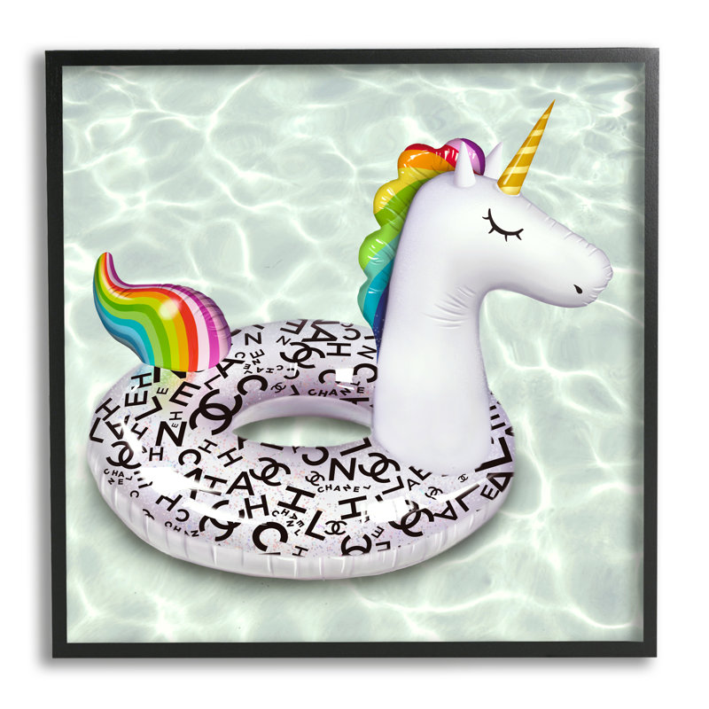 Anneau de piscine tendance à motif de licorne, art texturé Giclee par Ziwei Li, Giclée encadrée noir minuit