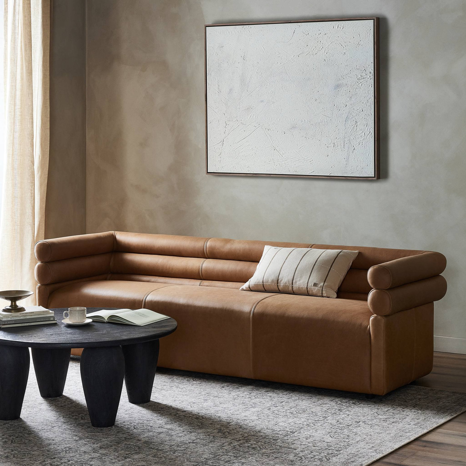 Arve 88.5'' Upholstered Sofa, Palermo Cognac Genuine Leather