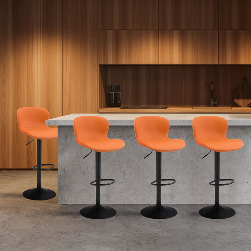 Swivel Upholstered Adjustable Height Counter Stool with Metal Frame, 4, Orange