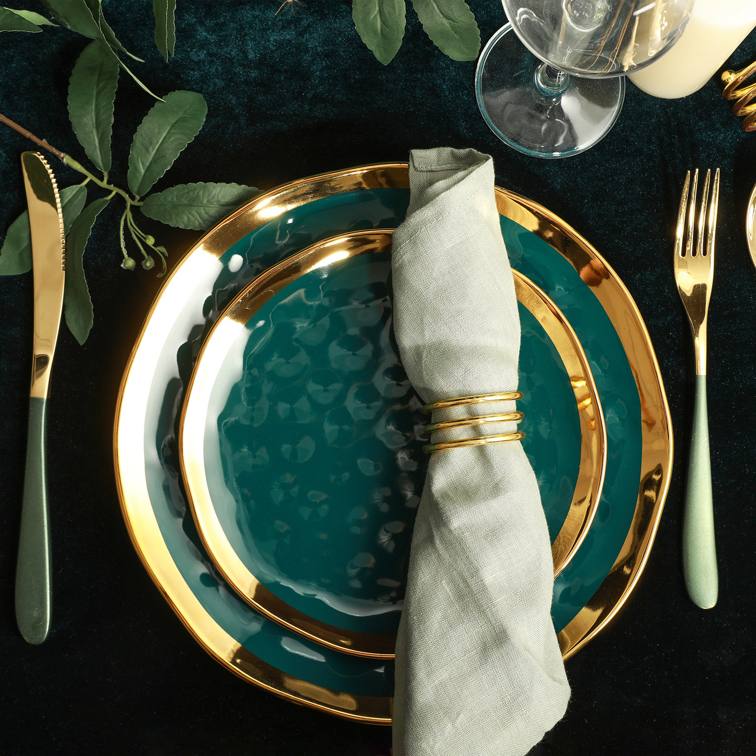Porcelain Dinnerware Set, Green