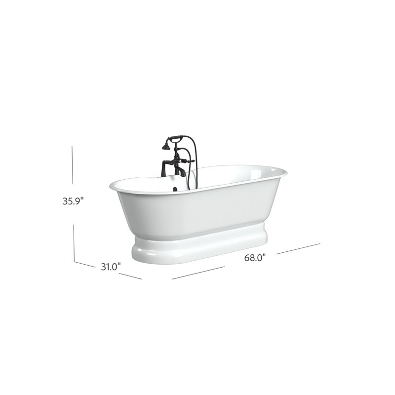 Regal 68'' L Freestanding Soaking Bathtub, White Interior with White Exterior, Cast Iron Pedestal Base