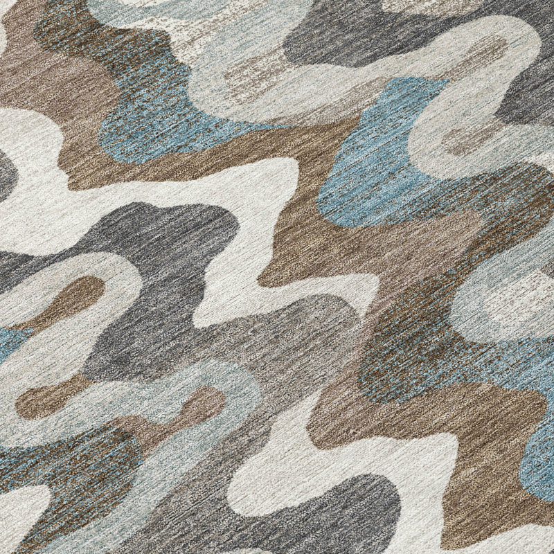 Machine Washable Indoor/Outdoor Chantille ACN2481 Abstract Rug, Ivory, 1'8" x 2'6"