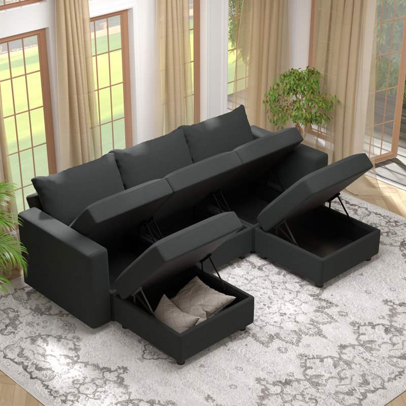  Canapé modulaire rembourré 5 pièces 90 po BOX MODULE STO SOFA, Mélange de coton gris