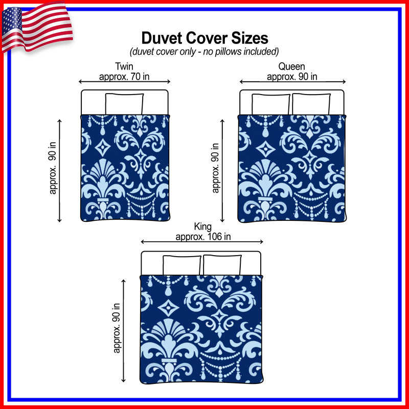 Housses de couette à motif damassé bleu, King