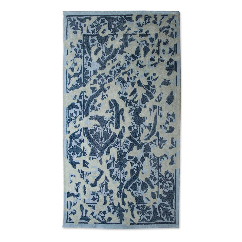Tapis crème / bleu en laine fait à la main Ermando Garden