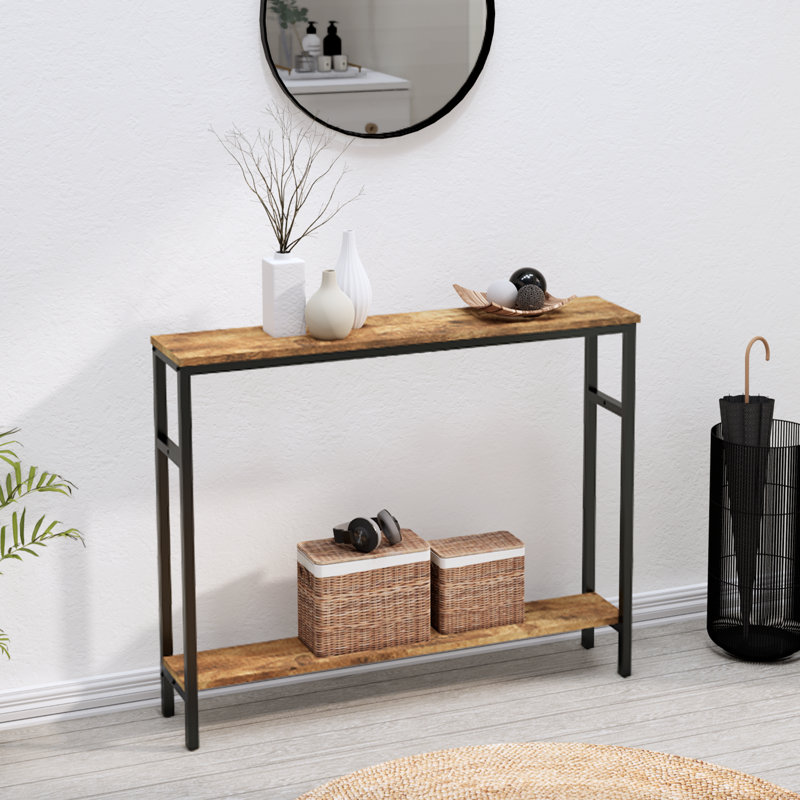 Table longue à 2 niveaux, 31.5" H x 39.4" W x 7.9" D, Brun