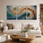 Ensemble de 3 toiles murales à motif de vitrail en spirale turquoise et ambre-745921673