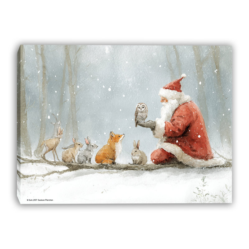 «Santa and the Winter Owl», art mural sur toile tendue, 30 po x 40 po
