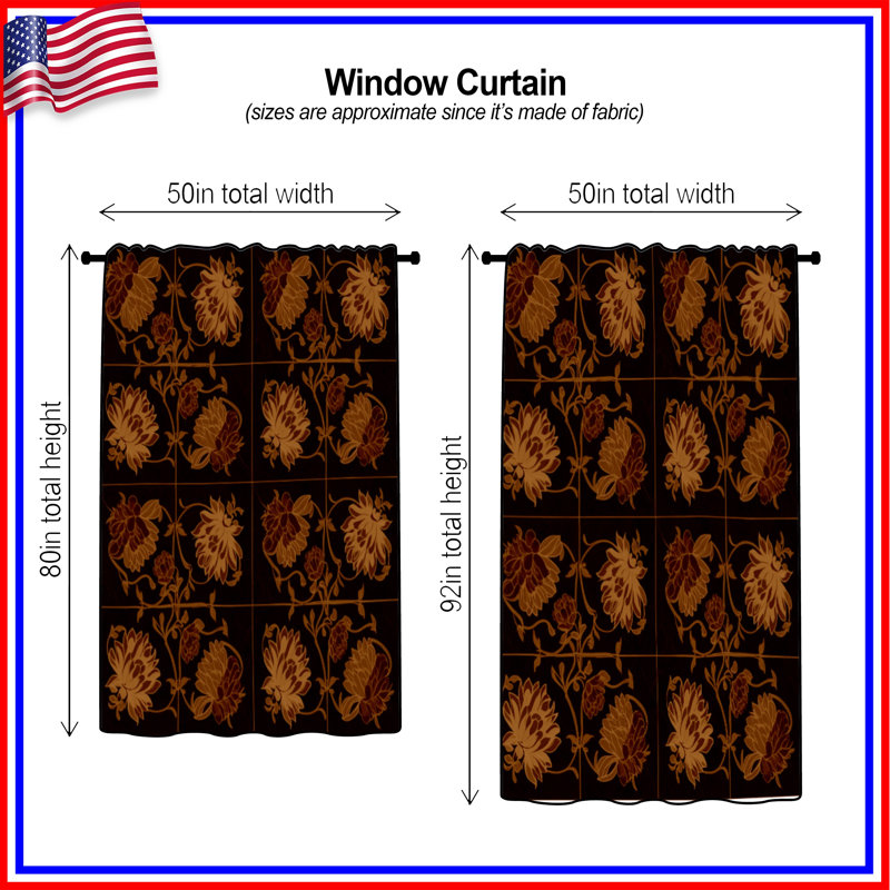 Rideaux de fenêtre stylisés à motif floral, voilages et voilages à motif floral - 1 panneau, 50 po x 92 po - 1 panneau