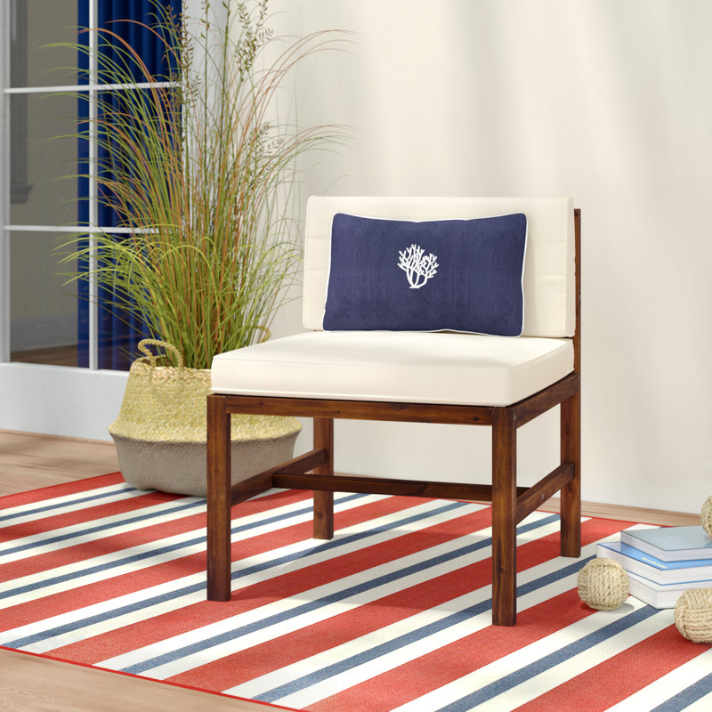 Acacia Outdoor Armless Lounge Chair, Dark Brown, Cream