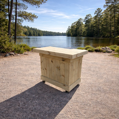 4ft L-shape Wooden Bar Table Outdoor Indoor Reception Desk Cash Wrap Natural Finish