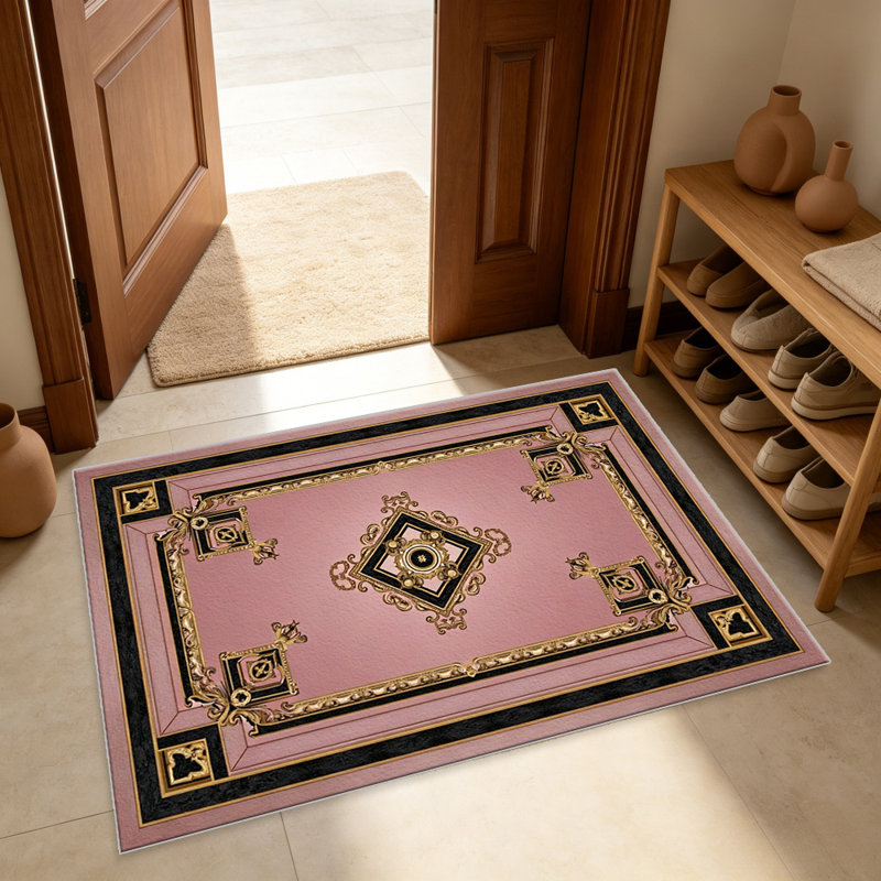 Pink European carpet-easy to clean, machine-washable, soft and comfortable; suitable for door mats, kitchens, living rooms, bedrooms, corridors, and laundry areas. Easy to clean, durable carpet for home decoration.