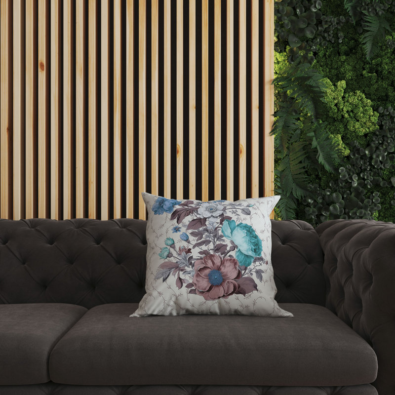 Coussin décoratif réversible intérieur / extérieur Flower And Knop, H 20 po x l 20 po, Bleu / floral lavande