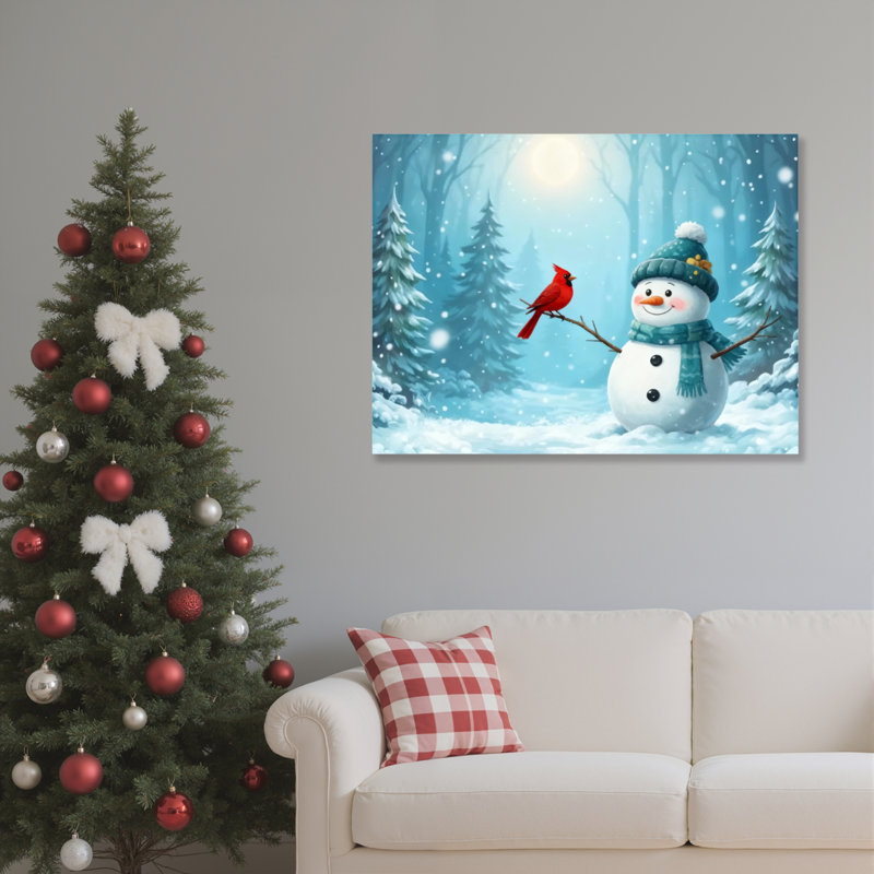 «Snowman Cardinal Winter», art mural sur toile, H 12 po x l 18 po
