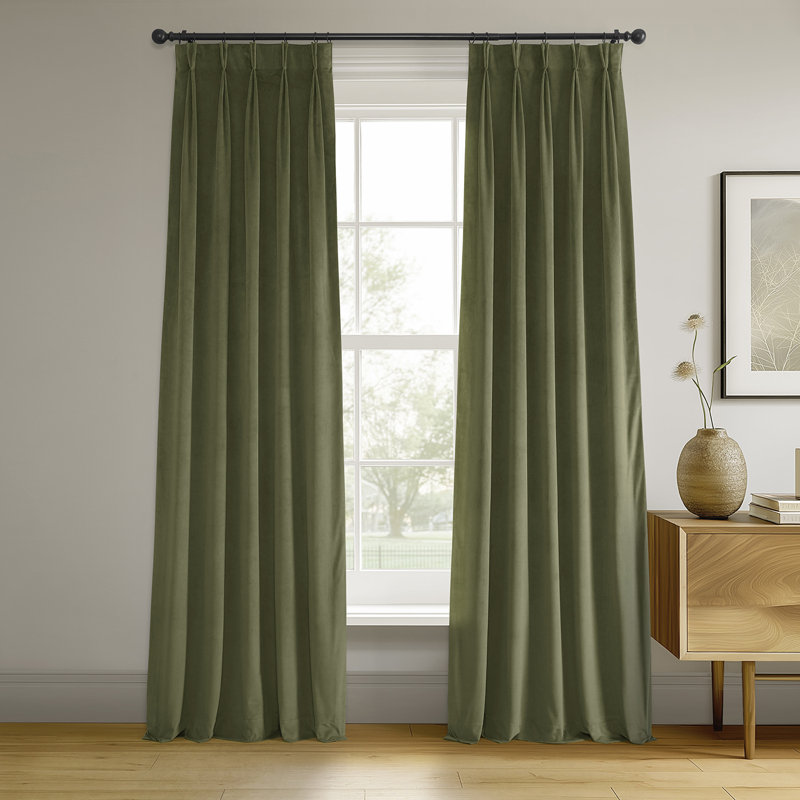 Balone Pinch Pleated Signature Velvet Thermal Lined Blackout Curtains Single Panel (1 Panel), 25" W x 96" L, Hunter Green