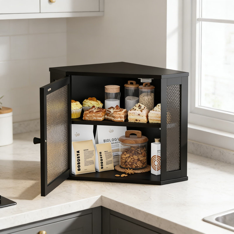 Boîte à pain de coin pour comptoir, rangement à pain hermétique très grande capacité avec conception à double couche, organisateur de cuisine de style campagnard pour le pain, les bagels et les pâtisseries