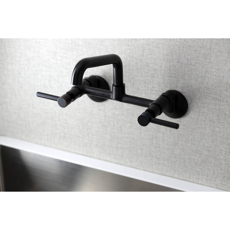 Kingston Brass Concord Double-Handle 2-Hole Wall-Mount Bridge Kitchen Faucet, Matte Black