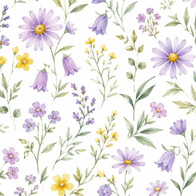 Peel and Stick Wallpaper Floral purple leaf wildflowers coreopsis bells lavender green branches Contact Paper Removable Self Adhesive Wall Mural Wall Decor for Bedroom Kitchen Cabinets 24in x 118in