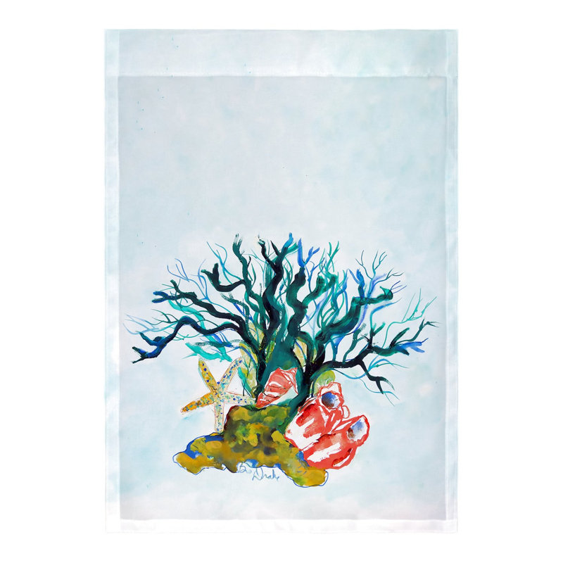Drapeau de jardin 2 côtés starfish corail coquilles, H 18 po x l 12,5 po