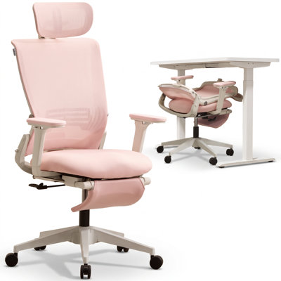 Chaise de bureau pliable, chaise de travail ergonomique en filet avec fonction d'inclinaison, chaise de bureau à domicile avec appui-tête en 2 dimensions, accoudoir et repose-pieds 4D, hauteur réglable et soutien lombaire