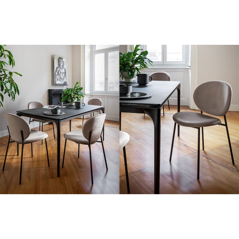 Inès Upholstered Chair with Metal Frame, Ash Gray, Matte Black