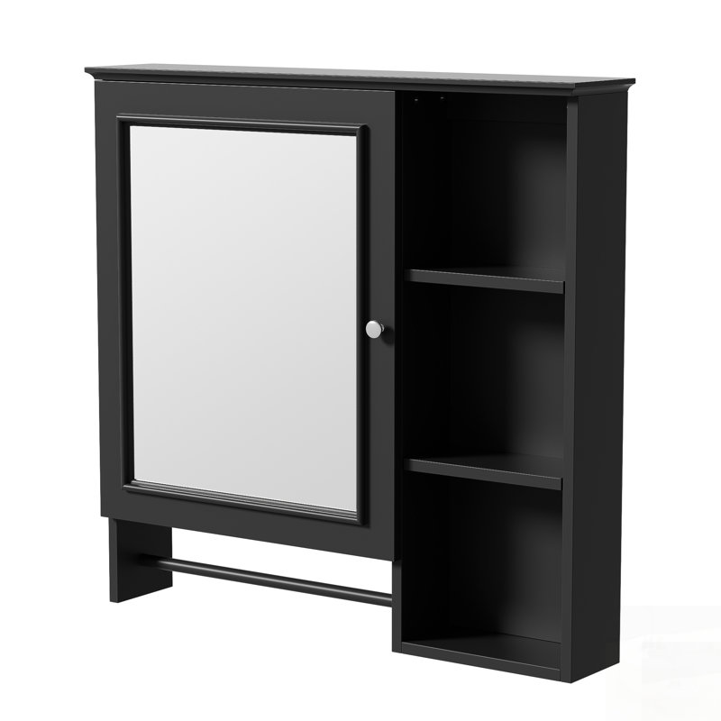 Wall Mounted Bathroom Storage Cabinet With Large Mirror Door, Adjustable Shelves, And Three Open Storage Levels For Enhanced Organization