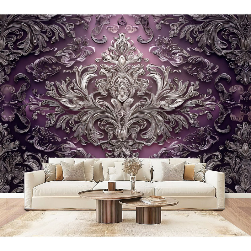 Papier peint auto-adhésif Royal mauve damassé Royal, L 96 po x l 69 po