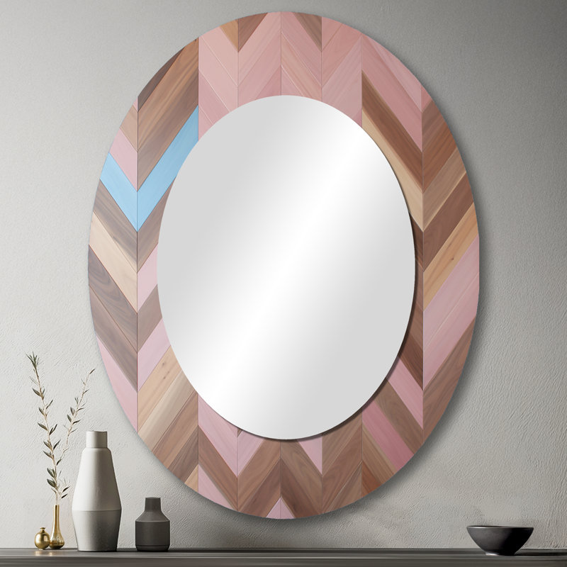 Retro Brown Pink Midcentury Pattern - Abstract Oval Decorative Mirror On Metal, 43" x 33"