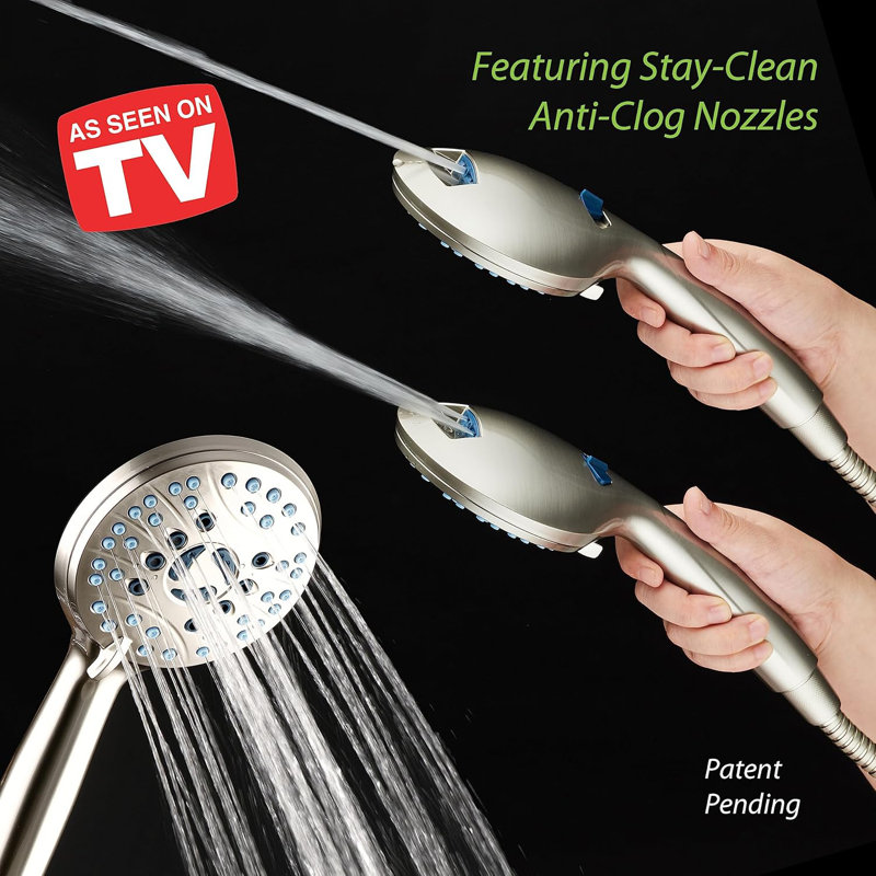 High-Pressure Shower Combo: 48-Setting Rain & Handheld, Anti-Clog Nozzles, Long Hose, Satin Nickel Brass