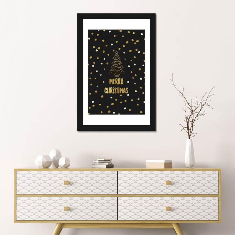 «Merry Christmas», art textuel sur toile, Papier d'art encadré noir, Blanc, H 32 po x l 24 po x P 1 po