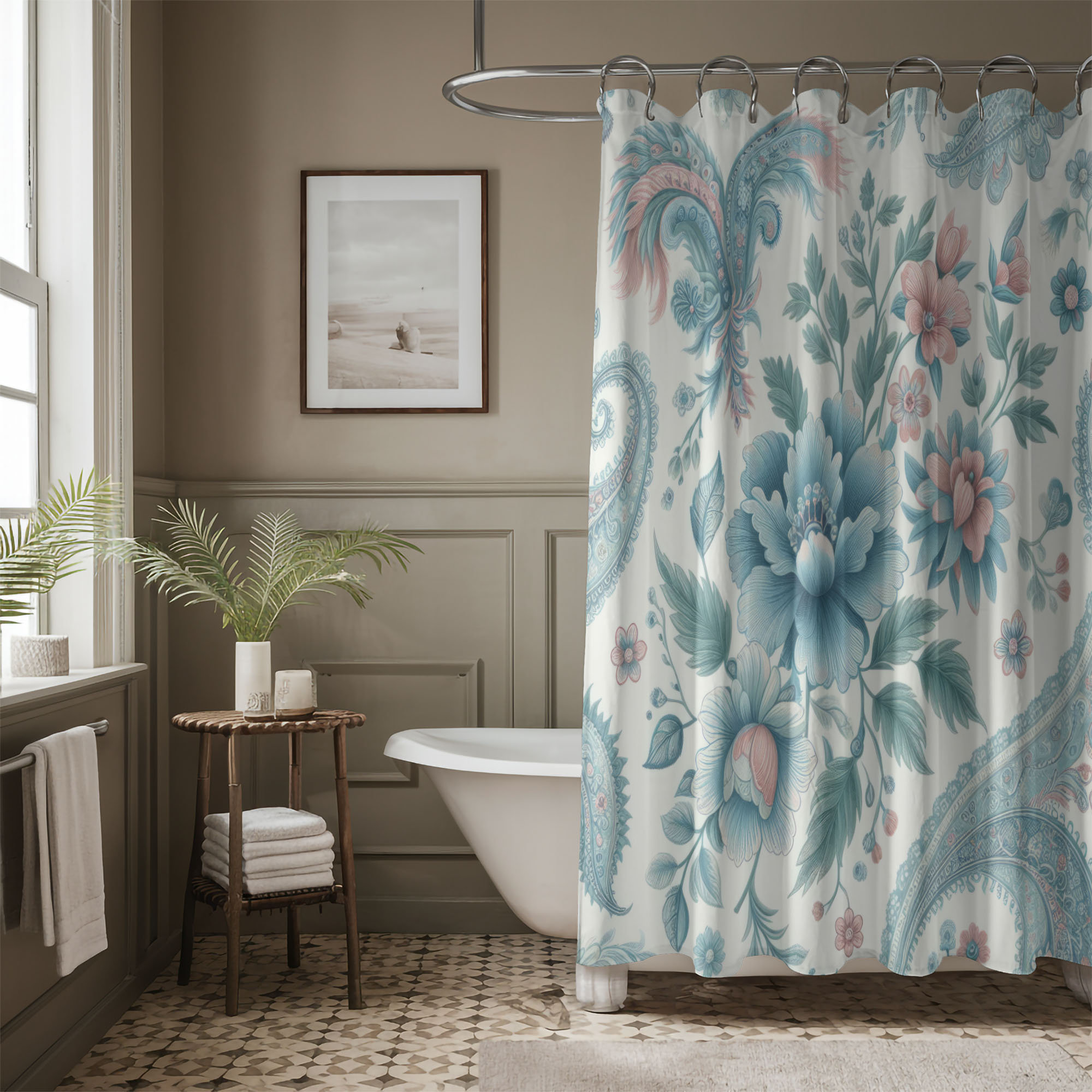 Light Blue Flowers - 1 Piece Standard Shower Curtain East Urban Home Size: 74\, image size:2000x2000