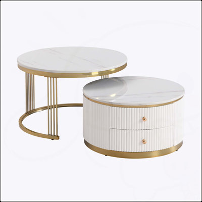 Table basse moderne 2 pièces avec tiroirs et pieds dorés électrolytiques Modern Modern