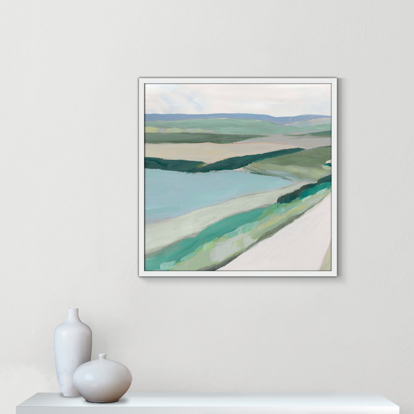 Wolfdale "Fields of Green I" Print by Ian C, 27.5" H x 27.5" W x 1.25" D, Satin White Framed