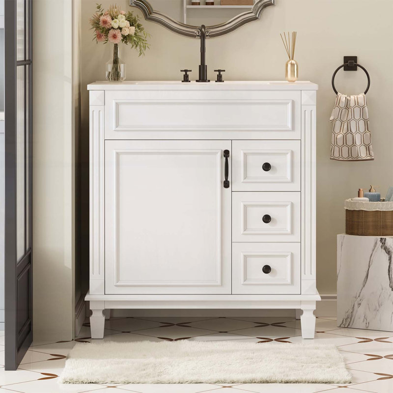 30-Inch Bathroom Vanity with Ceramic Sink, White