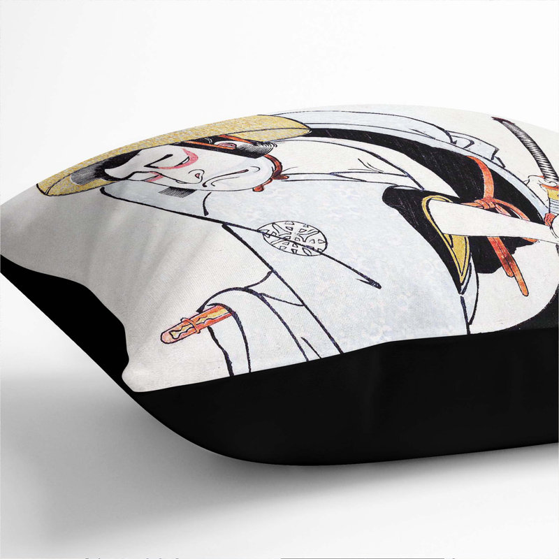 Samurai in Kimono by Katsukawa Shunko Cushion with Filling, Black, 55cm H x 55cm W x 20cm D