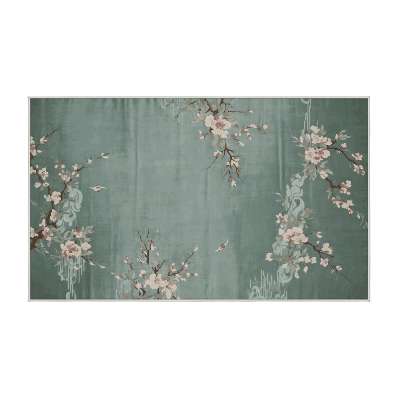 Machine Washable Green Area Rug, Rectangle 4' x 6'