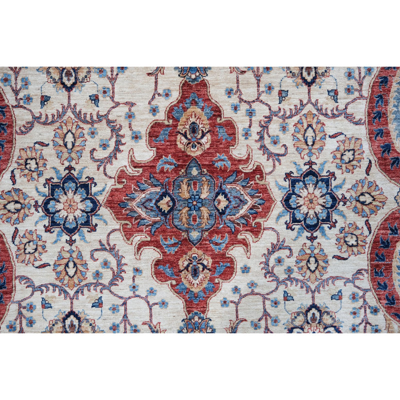 High-Quality Hand-Knotted Beige And Red Area Rug