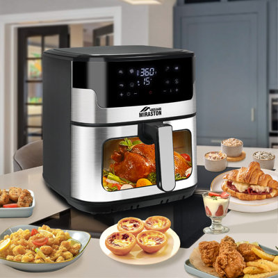 Friteuse à air, friteuses à air numériques de 8,5 pte de taille familiale, sans BPA, écran tactile intelligent avec 8 préréglages, friture à l'air, restes de réchauffement, repas de fête, cuisson rapide, va au lave-vaisselle, acier inoxydable 304